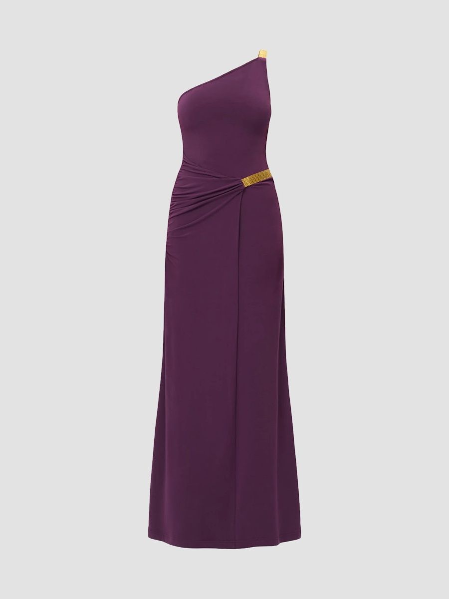 Women's The Teresa Stretch One-Shoulder Gown - Bordeaux - Size XS