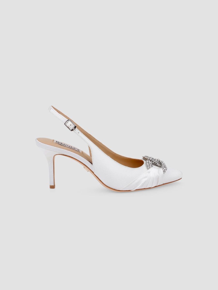 Badgley Mischka Women's Ripley 75MM Embellished Satin Slingback Pumps - White Crepe - Size 5