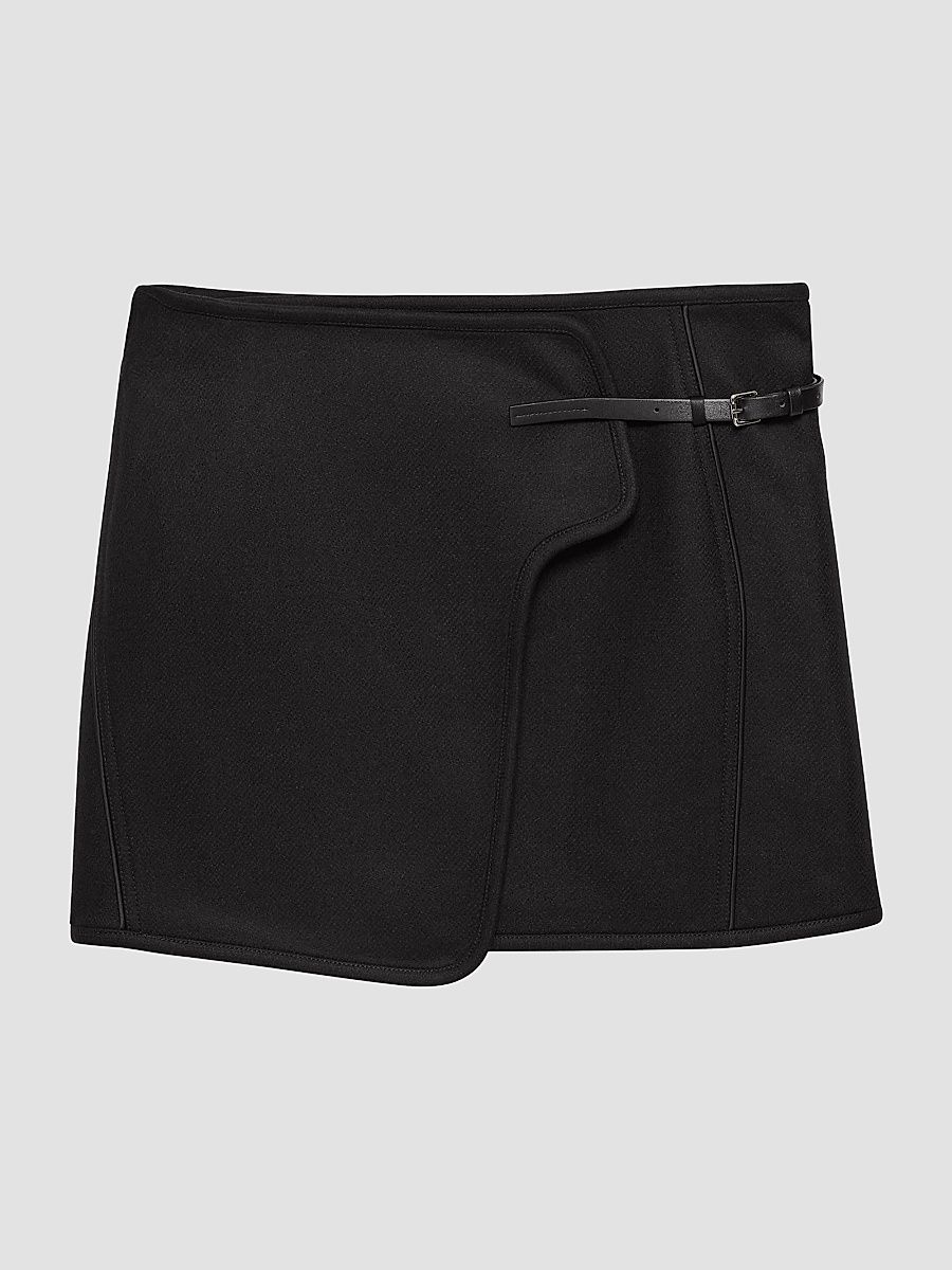 Women's Saddle Wool-Blend Wrap Mini Skirt - Black - Size 10
