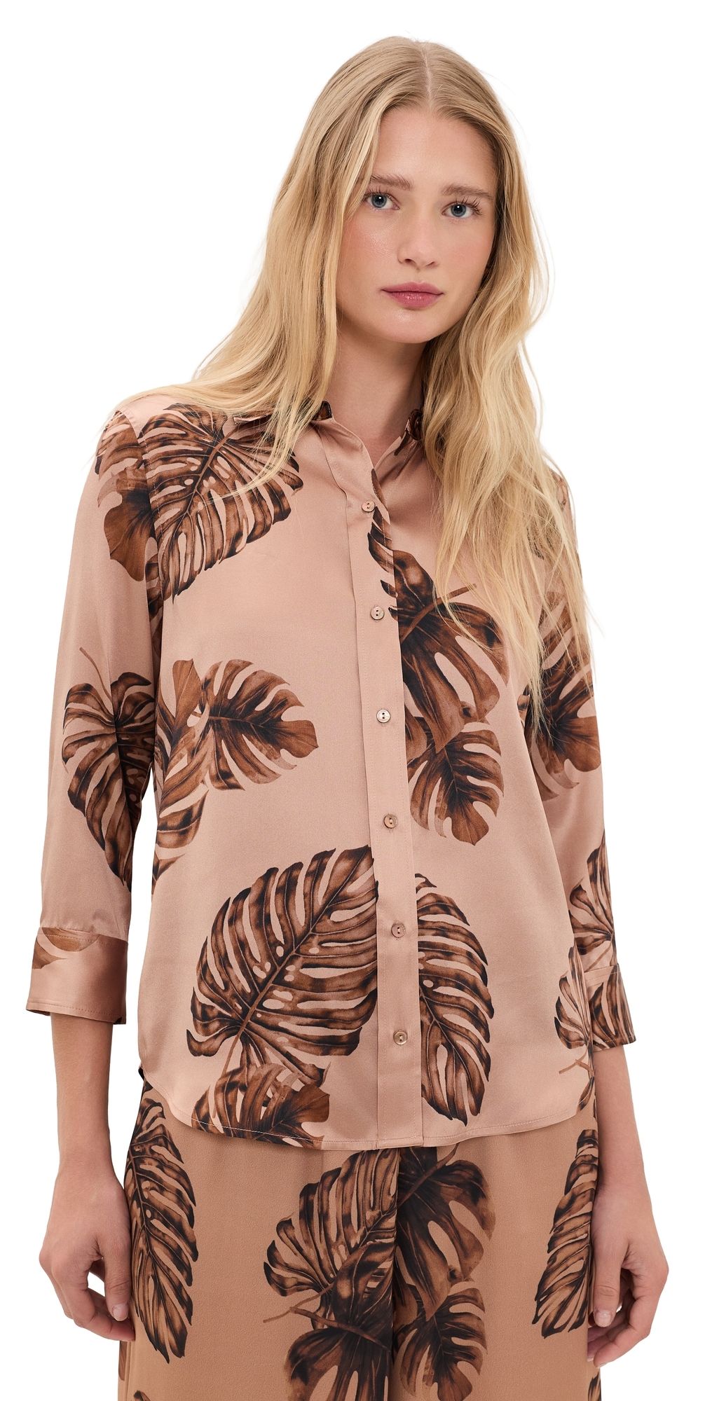 L'AGENCE Dani 3/4 Sleeve Blouse Hazelnut Multi Large Palm M