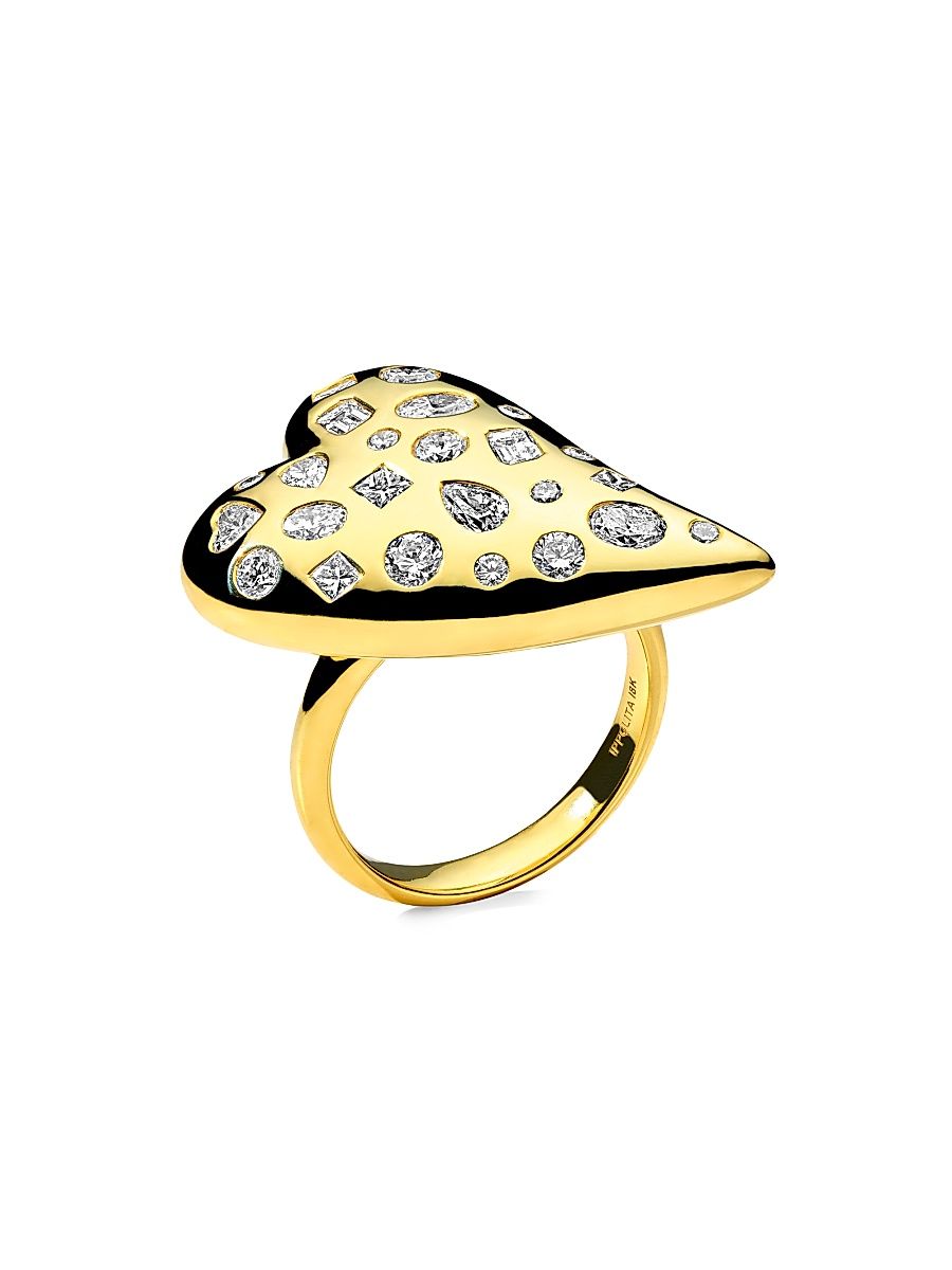 Women's Stardust Puffy Heart 18K Yellow Gold & 1.84 TCW Diamond Cocktail Ring - Gold - Size 7