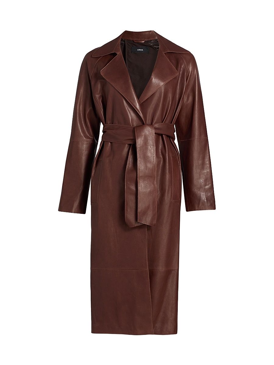 Women's Yava Leather Belted Coat - Marone - Size 10