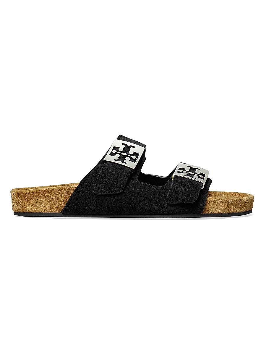 Women's Mellow Logo-Detail Suede Sandals - Perfect Black - Size 9.5