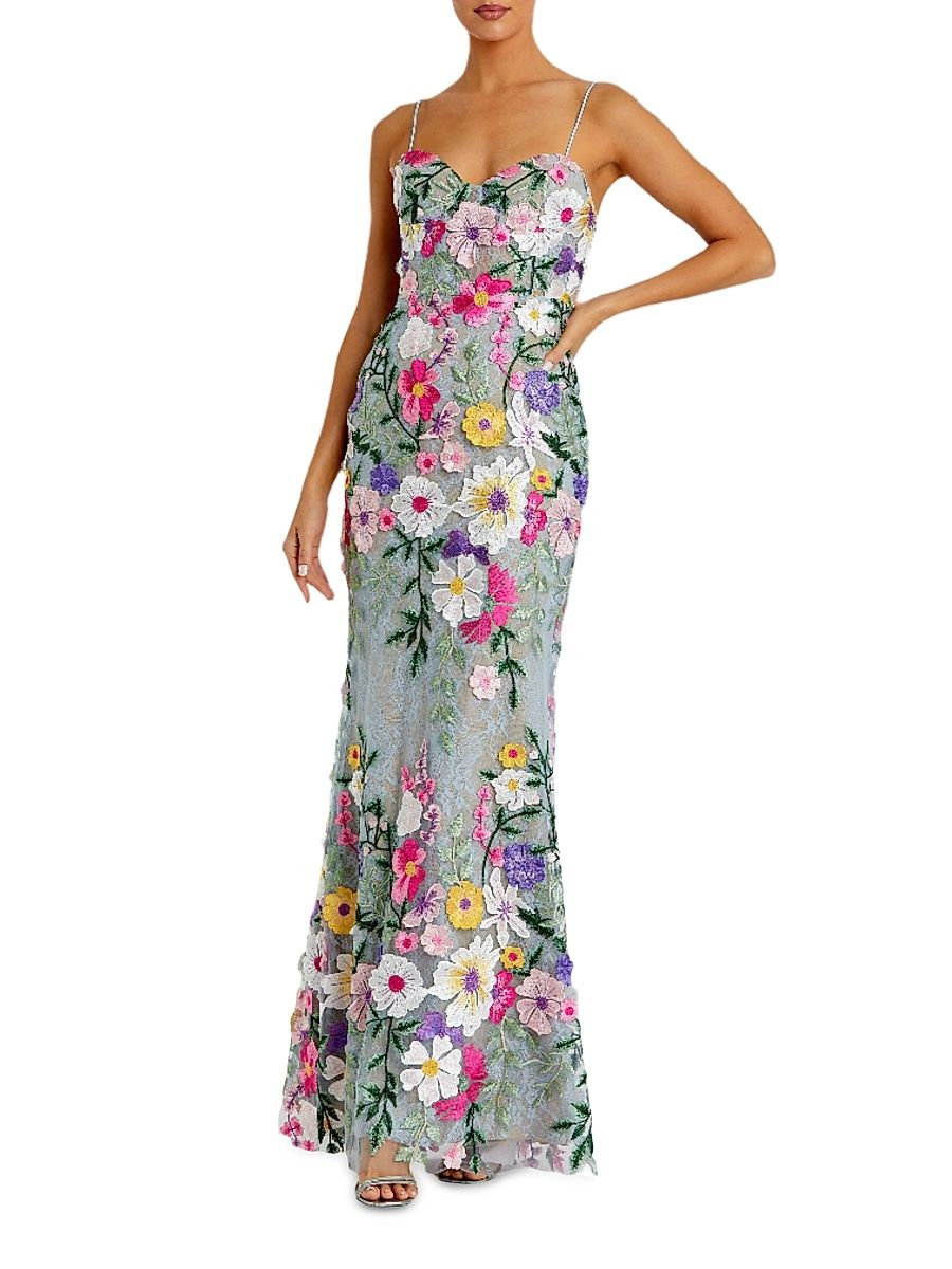 Women's Prom Floral Embroidered Bustier Gown - Sage Multi - Size 0