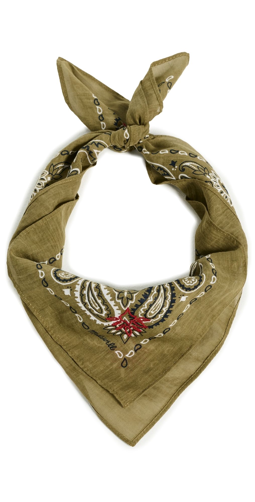 Madewell Embroidered Cotton Bandana Bien Fait Aged Olive One Size