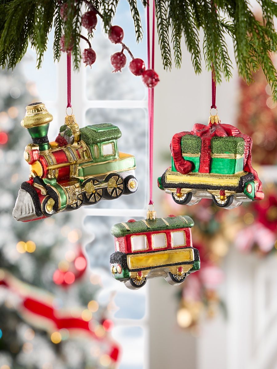 Christmas Train 3-Piece Glass Ornament Set