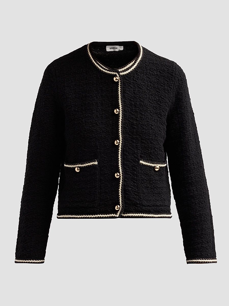 Women's Anouk Cotton Button-Front Jacket - Black Ivory - Size XL