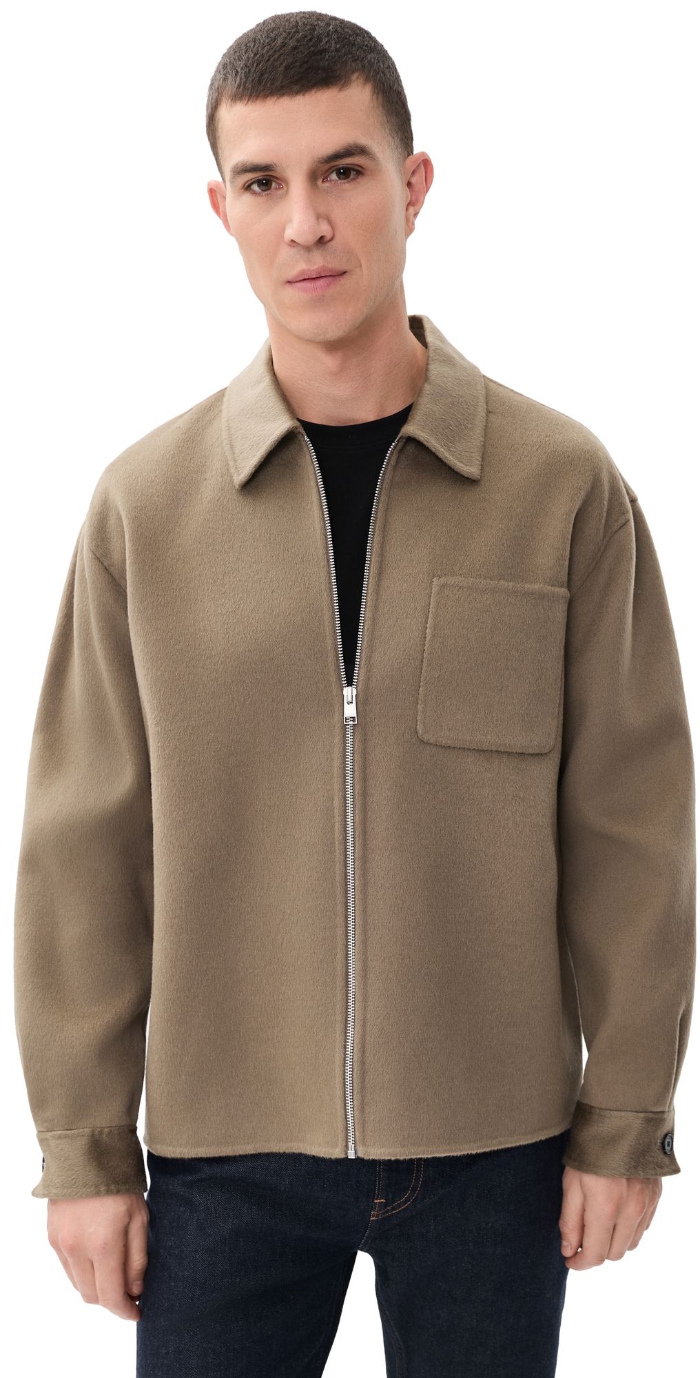 FRAME Double Face Zip Shirt Wool Jacket Soft Taupe L