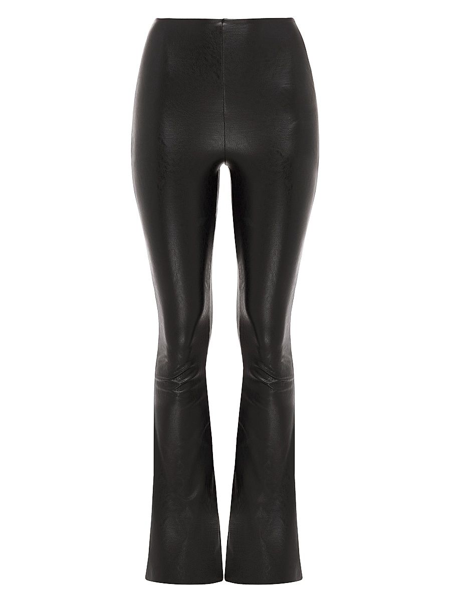 Women's Faux Leather Flared Leggings - Black - Size XL