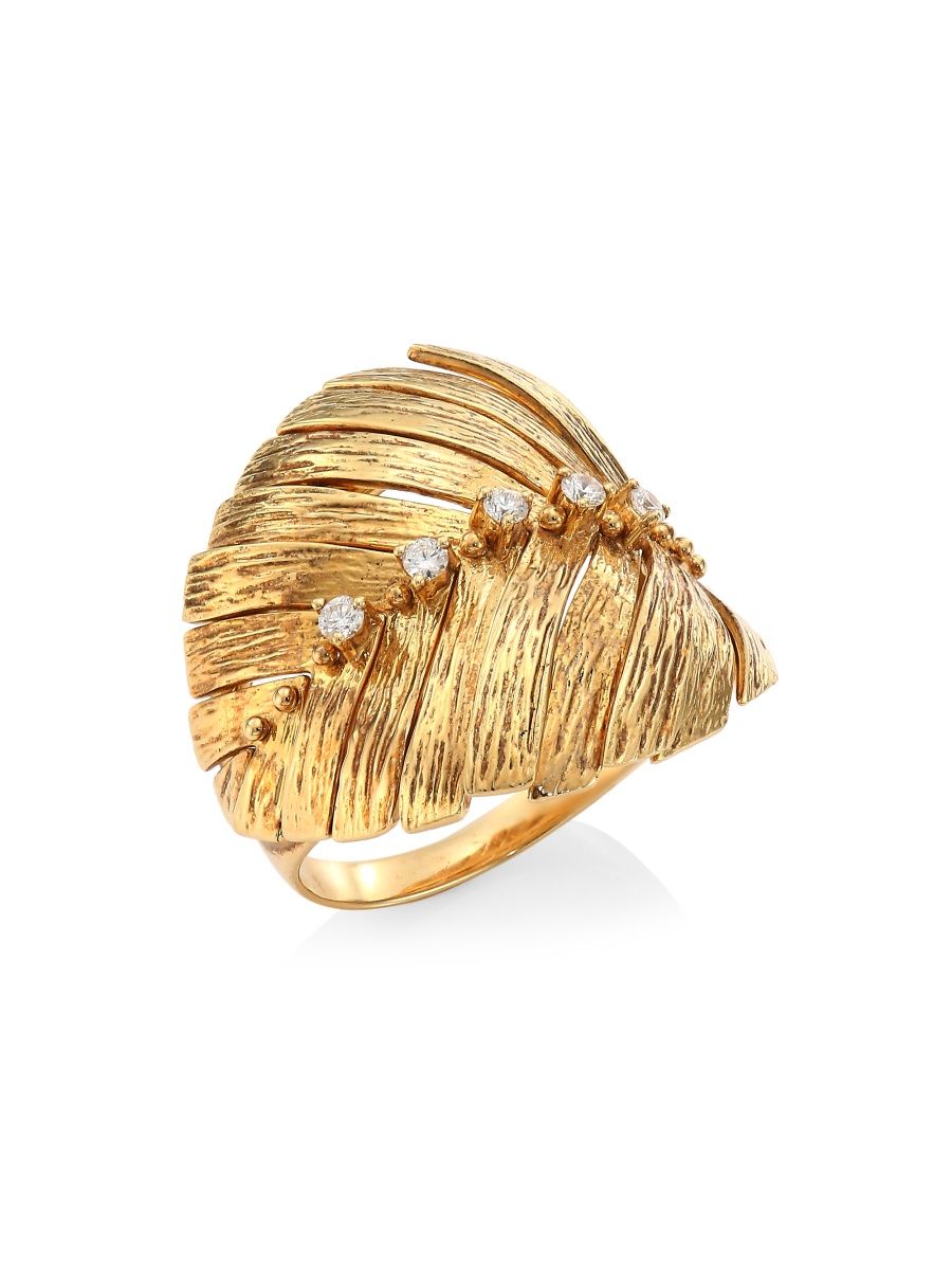 Hueb Women's Bahia 18K Yellow Gold & Diamond Leaf Ring - Yellow Gold - Size 6