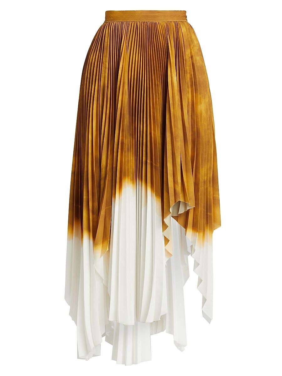 Women's Painted Stripe Pleated Asymmetrical Midi-Skirt - Marigold Ivory - Size 8