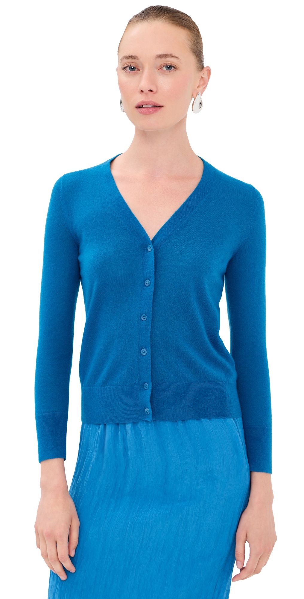 Tibi Mercerized Wool Shrunken Cardigan Bright Blue XL