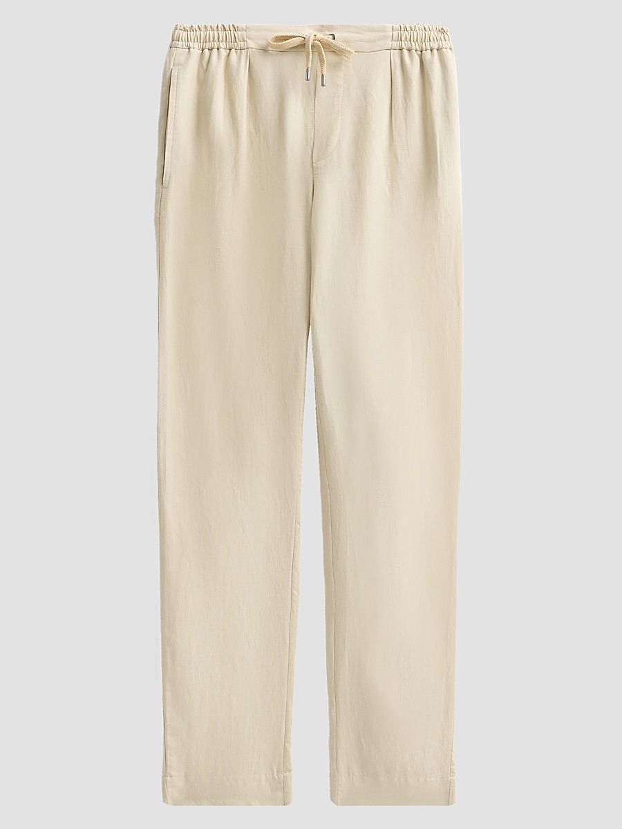Men's Drawstring Silk-Linen Pants - Limestone - Size 40