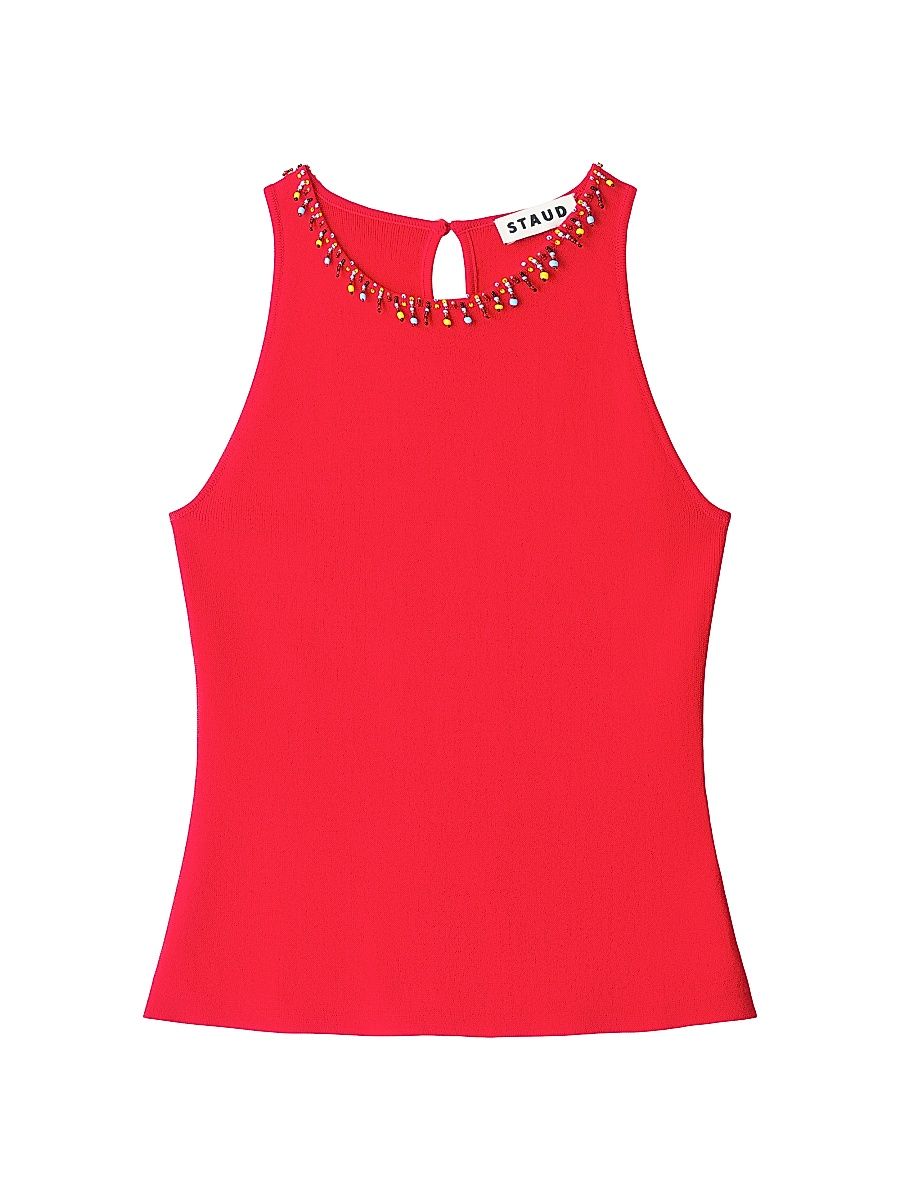 Women's Reina Beaded Fringe Tank - Red Rose - Size XL
