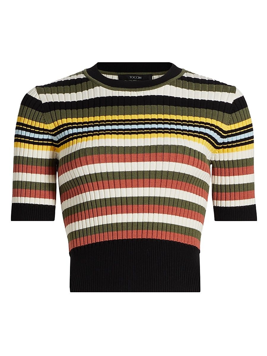 Women's Nyla Striped Short-Sleeve Sweater - Stripe - Size Large