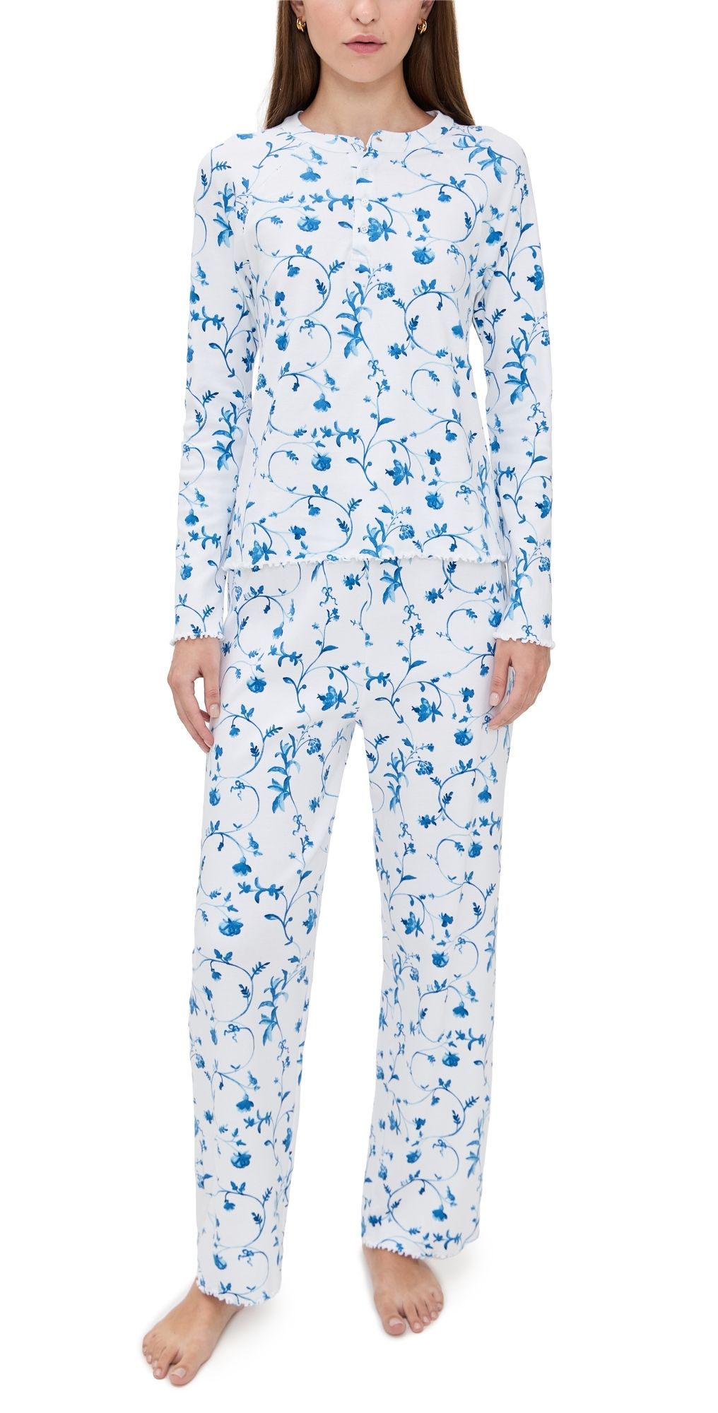 Hill House Home The Olivia Pants Pajama Set Blue Botanical M