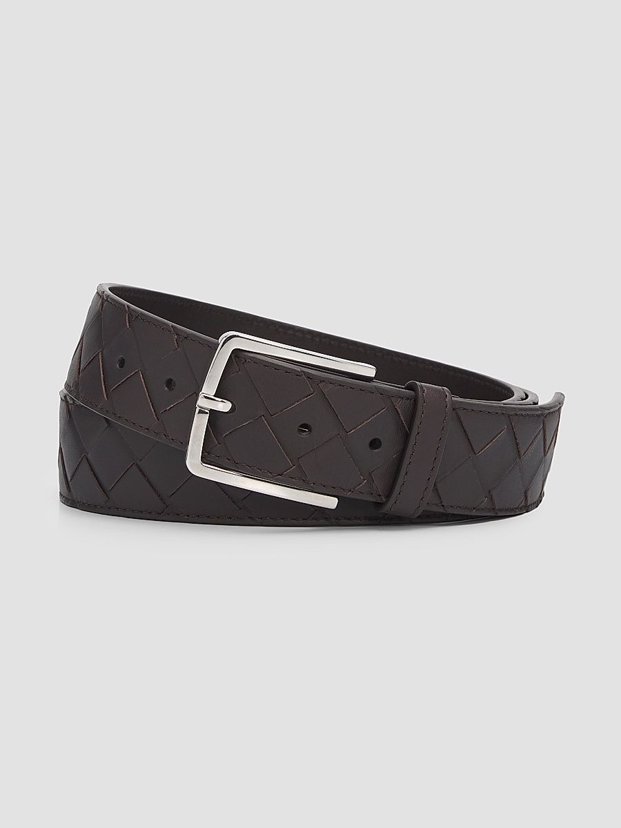 Men's Intrecciato Leather Belt - Silver Natural - Size 44