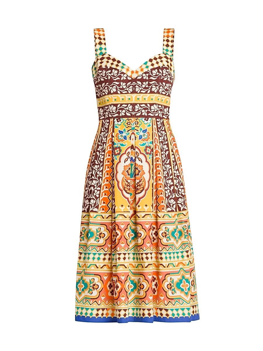 Women's Tapestry Sweetheart Tank Dress - Printed Yellow Base - Size 10