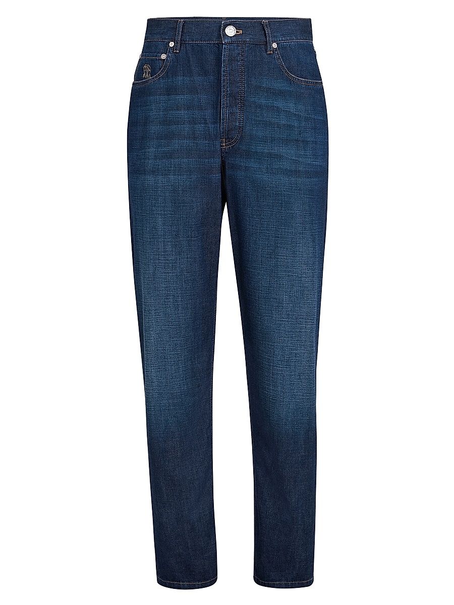 Men's Lightweight Old Denim Iconic Fit Five Pocket Jeans - Dark Denim - Size 32