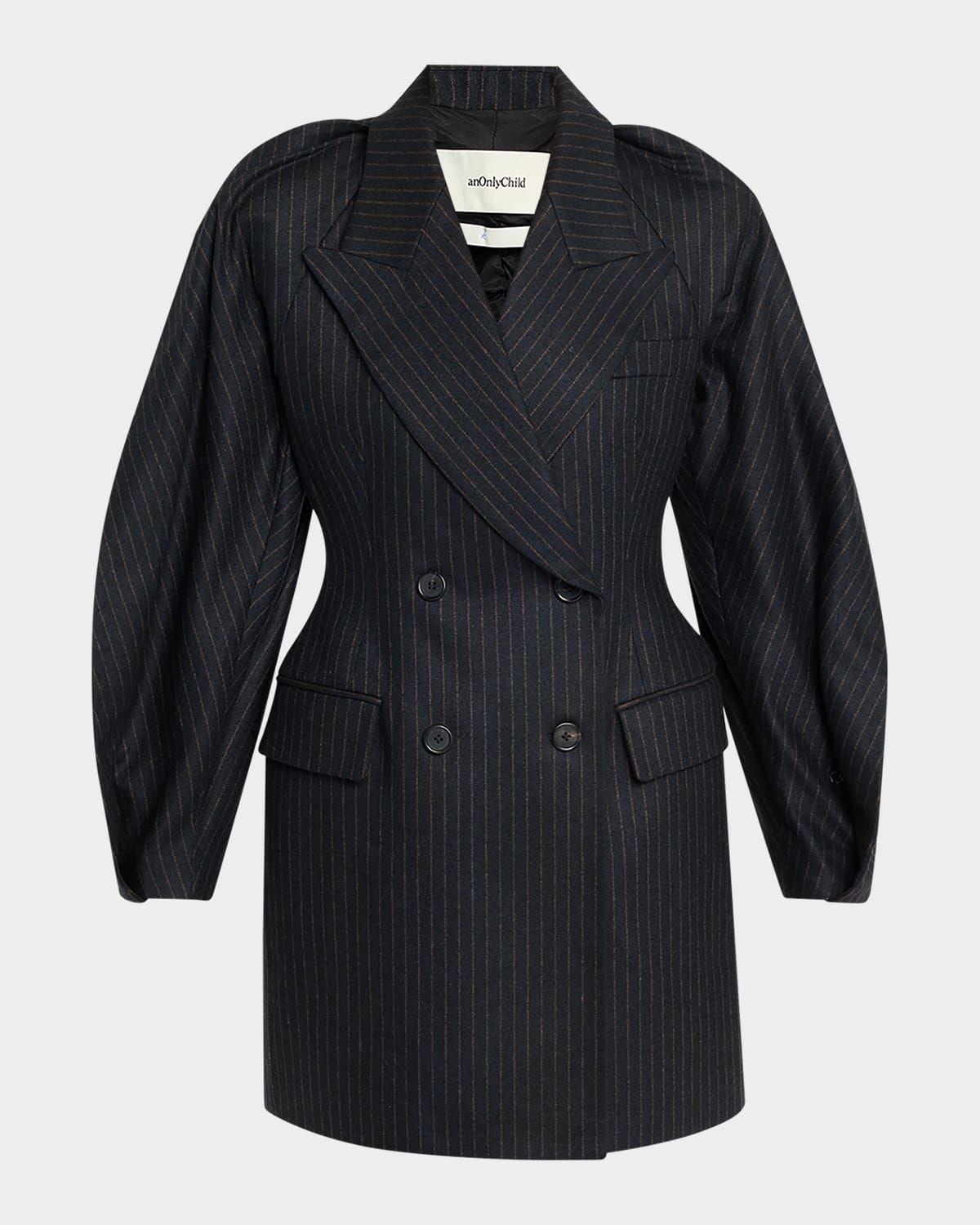 Kitts Ruched Balloon-Sleeve Double-Breasted Blazer