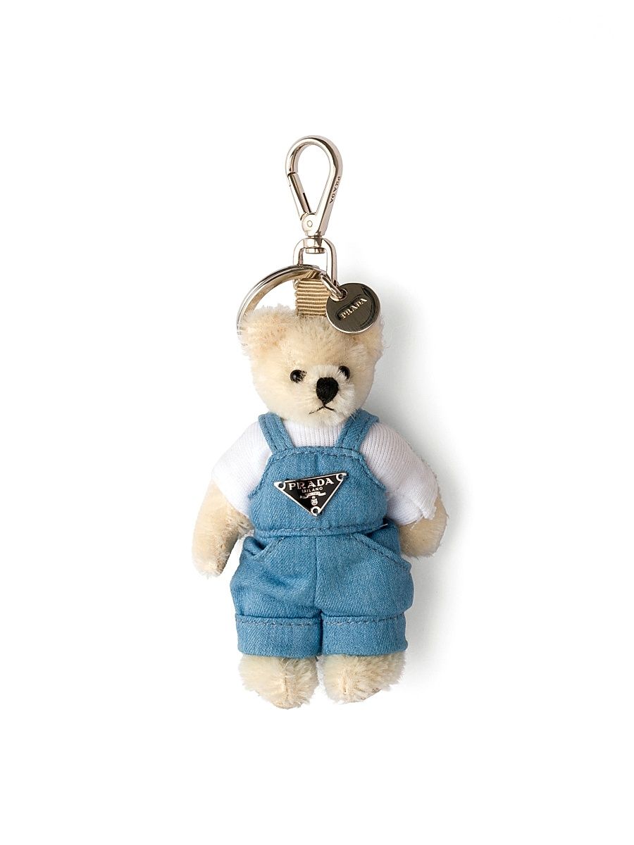 Women's Teddy Bag Charm with Metal Ring - White