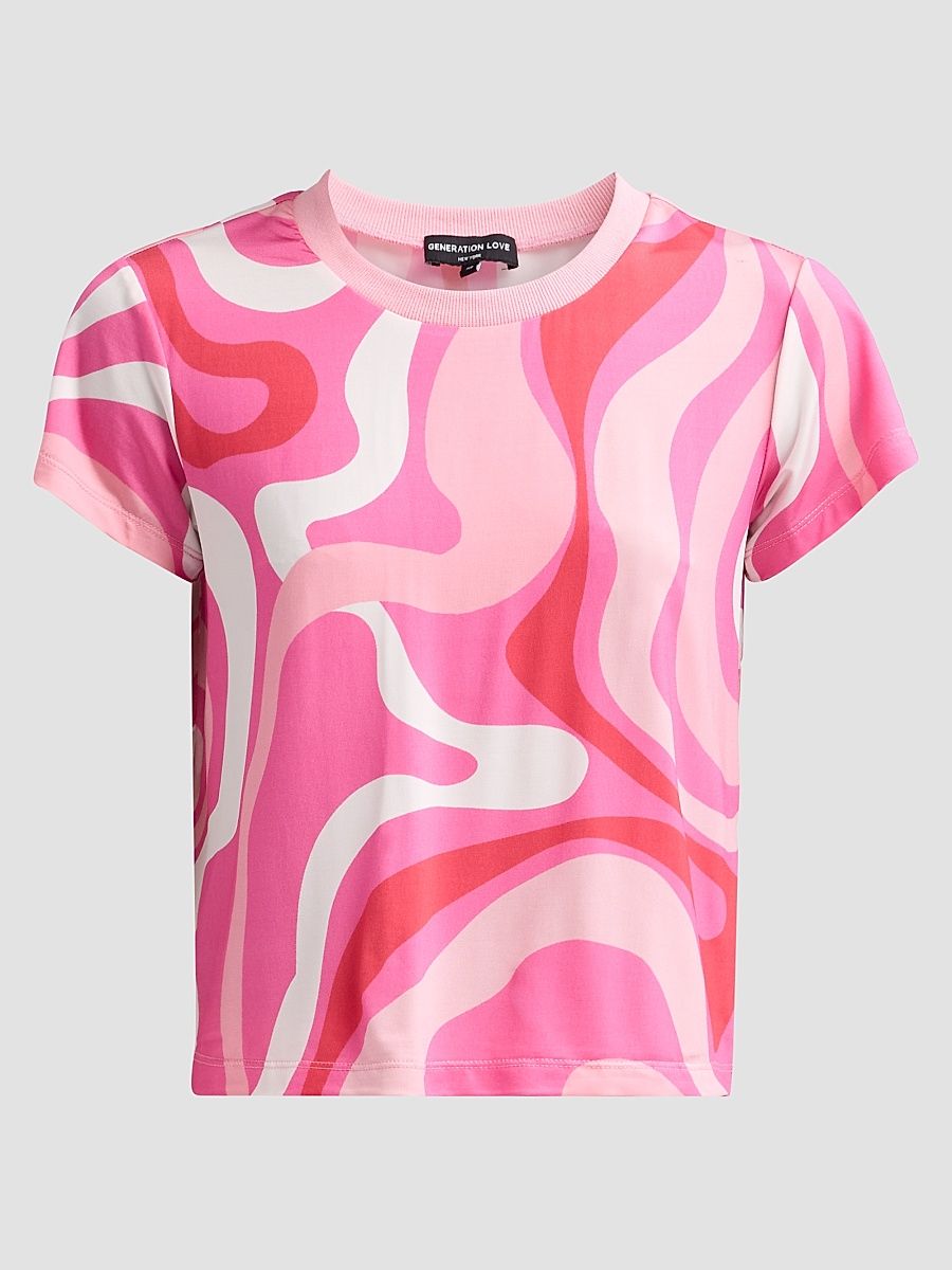 Women's Kai Geo Jersey Crewneck T-Shirt - Wavy Geo Pink - Size XS