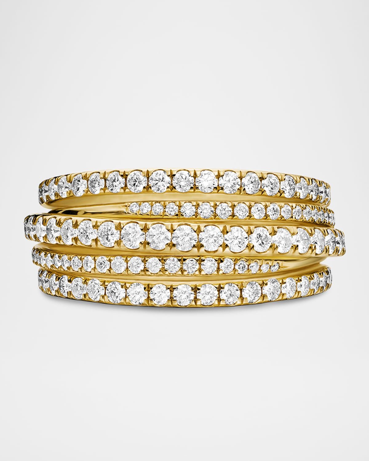 Pave Crossover Ring with Diamonds in 18K Gold, 11mm