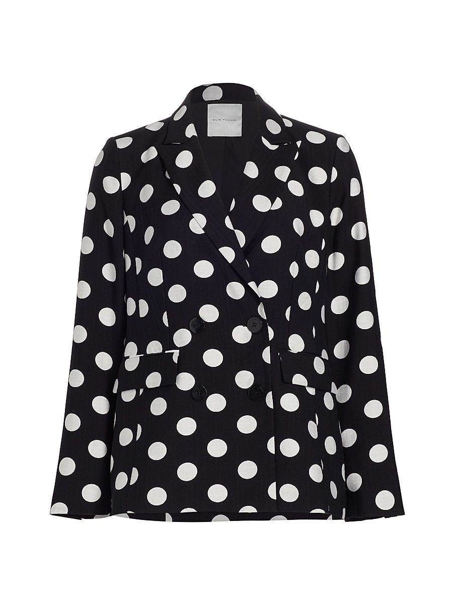 Women's The Jace Polka Dot Double-Breasted Blazer - Noir White Polka Dot - Size 6