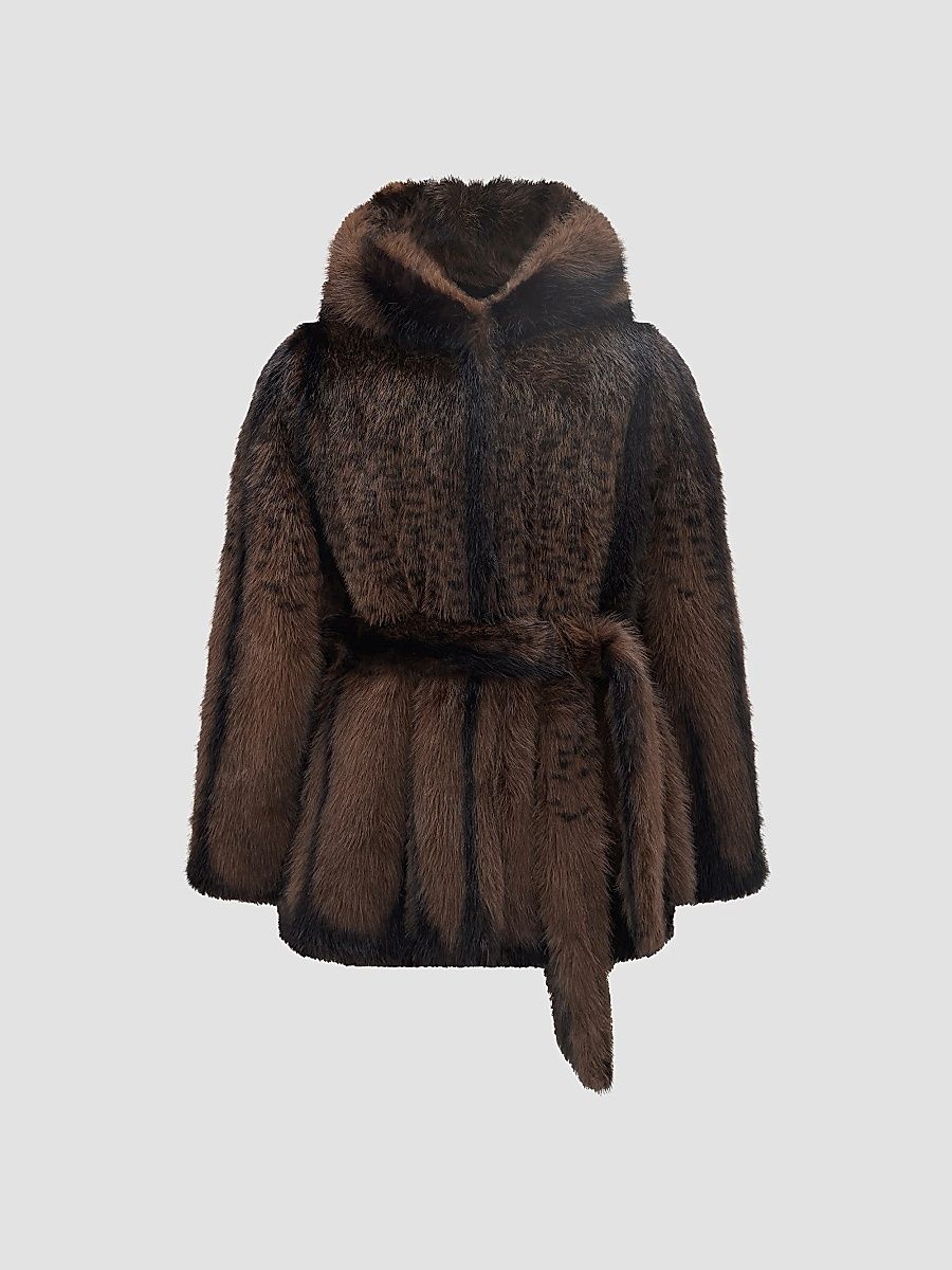 Lyla Grant Women's Faux Fur Fox Hooded Jacket - Dark Brown - Size XS