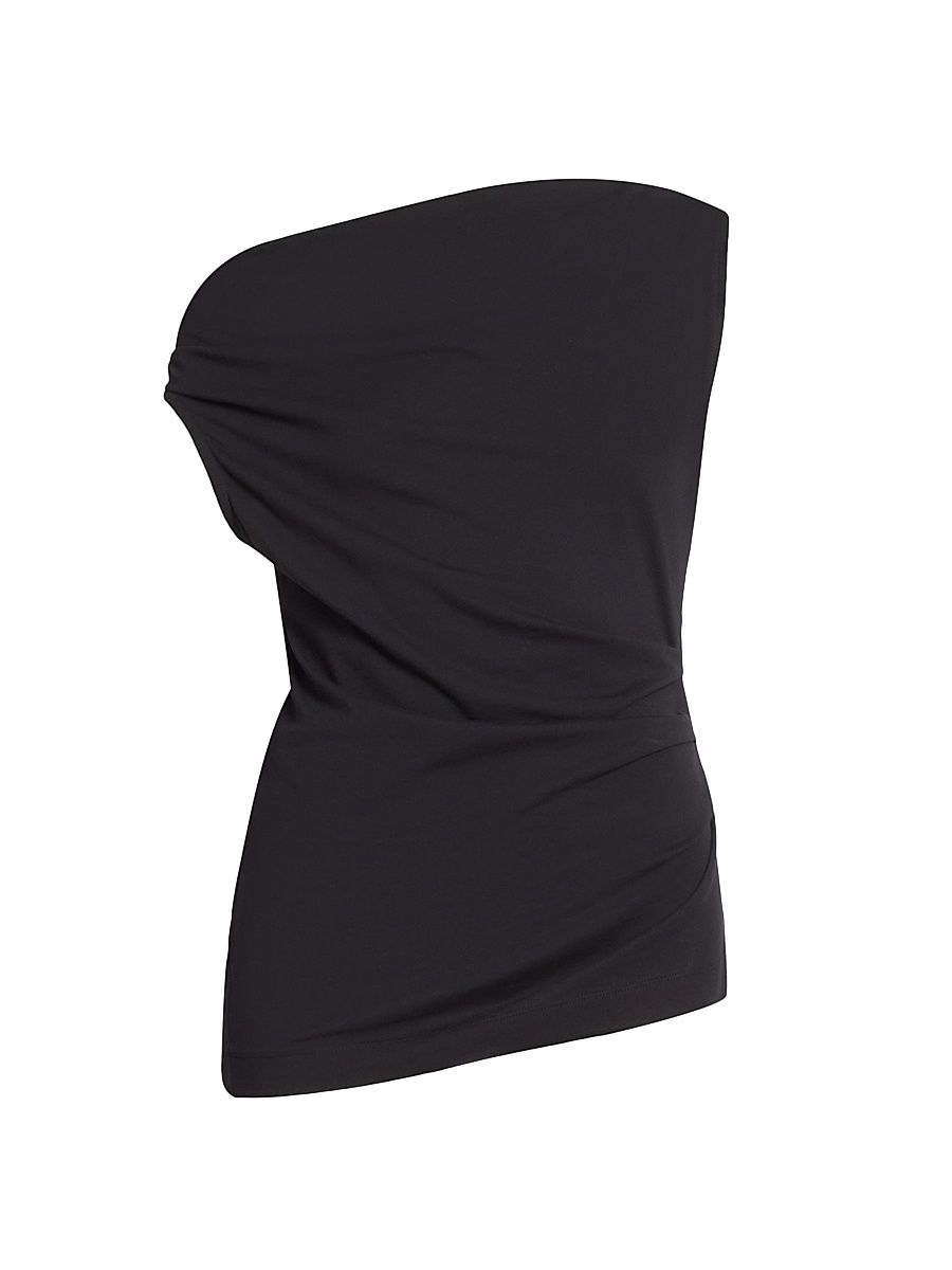 Women's Cotton Asymmetric Off-The-Shoulder Top - Black - Size Medium