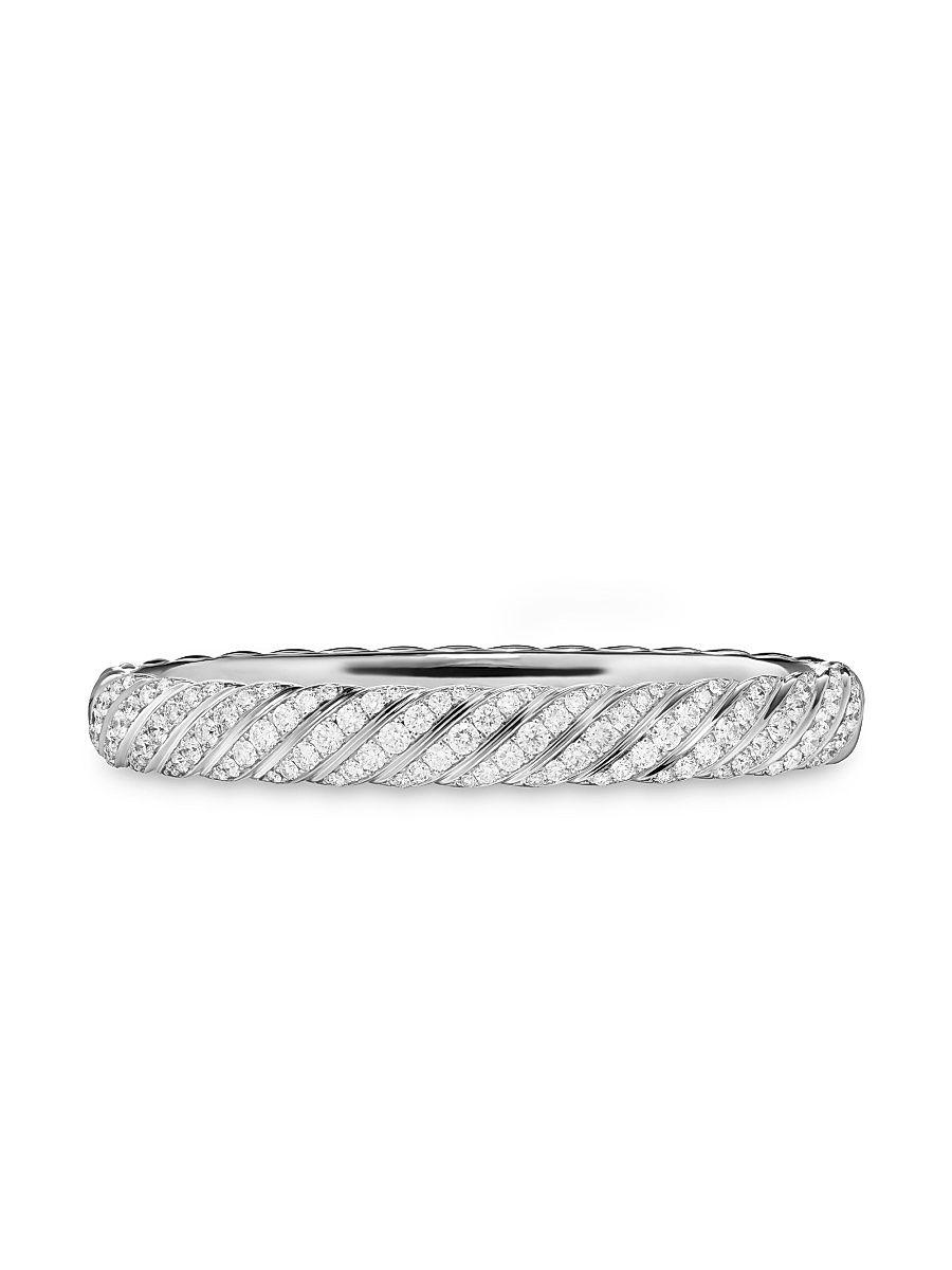 Women's Sculpted Cable Bangle Bracelet in 18K - Diamond - Size XS
