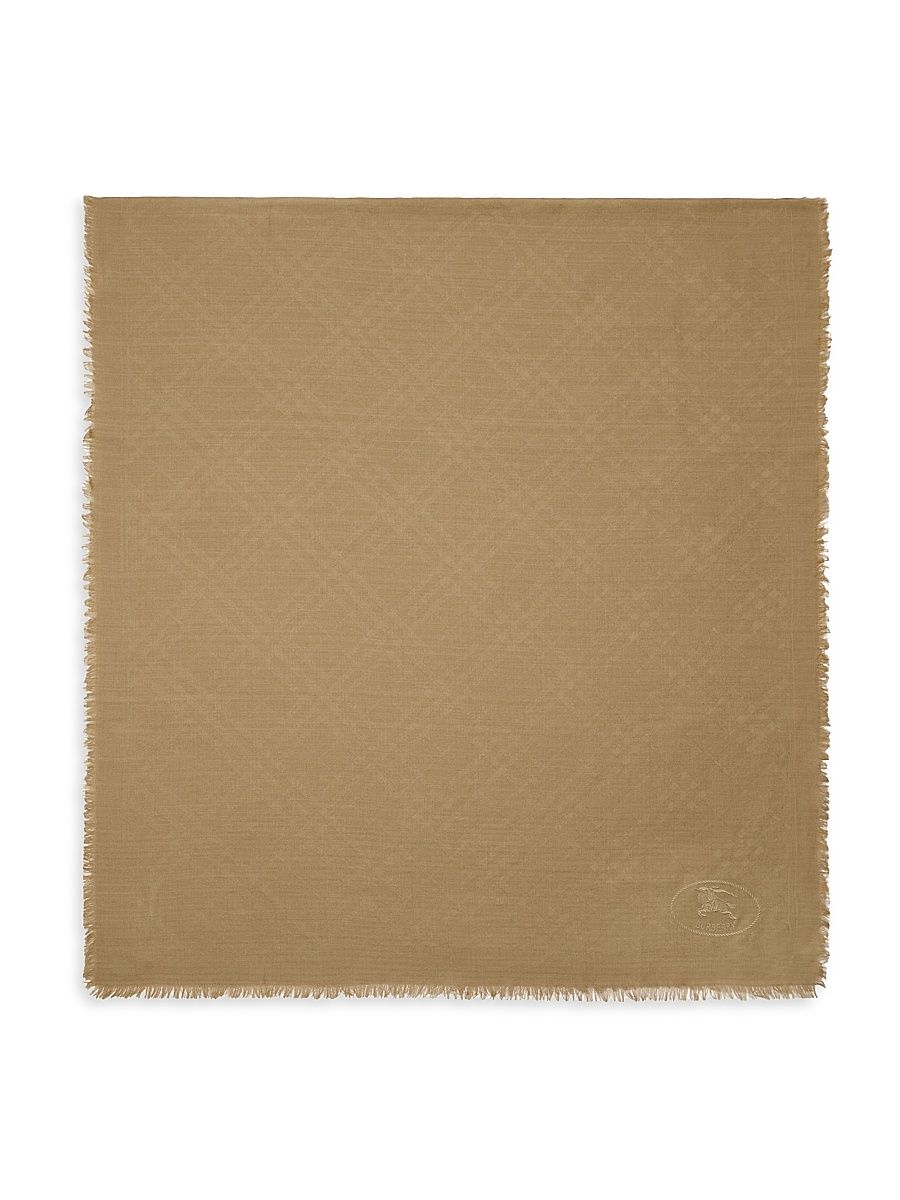 Women's Fringed Check Wool Scarf - Sugar