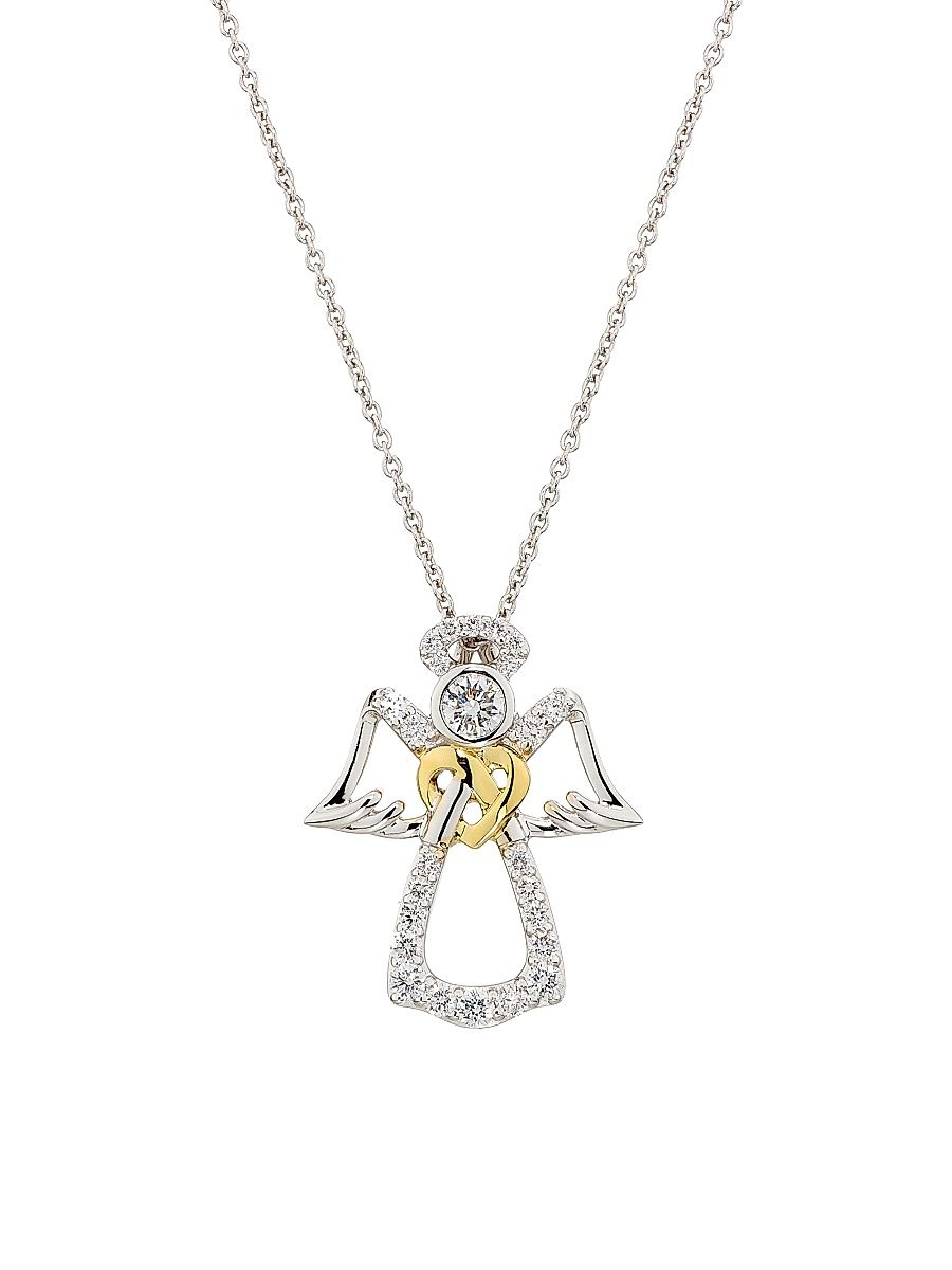 Women's Tiny Treasures Angel 18K White & Yellow Gold, Ruby & 0.33 TCW Diamond Pendant Necklace - White Gold
