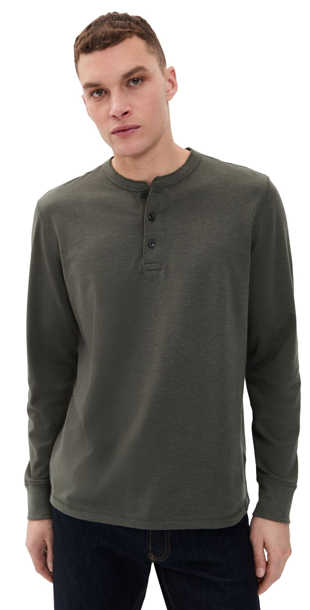 Faherty Long Sleeve Waffle Henley Night Rock XXL