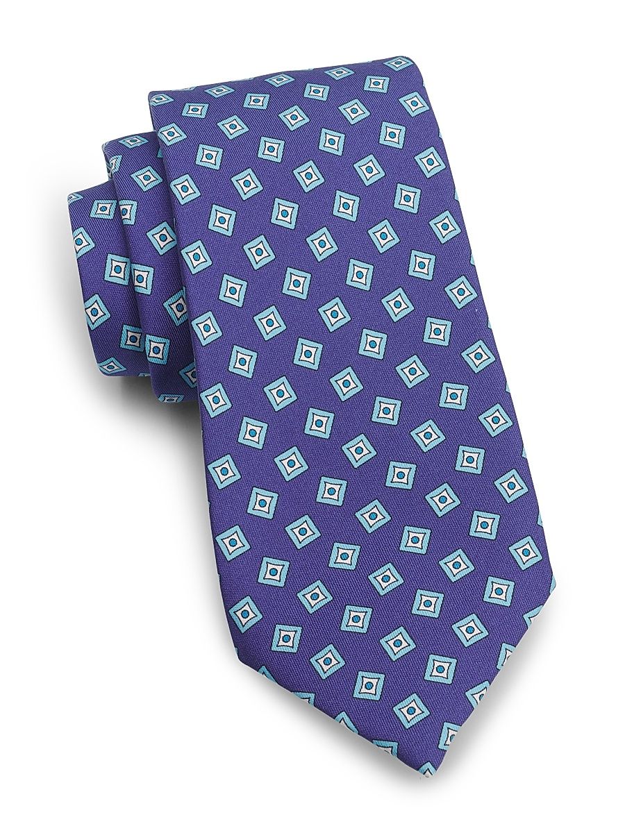 Men's Concentric Grid Silk Tie - Blue Light