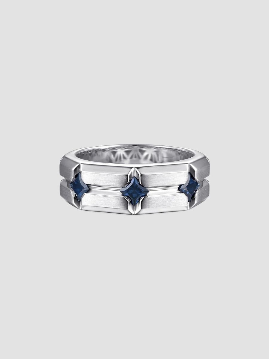 Gabriel & Co Men's Geo Sterling Silver & Sapphire Wide Band Ring - Silver - Size 10