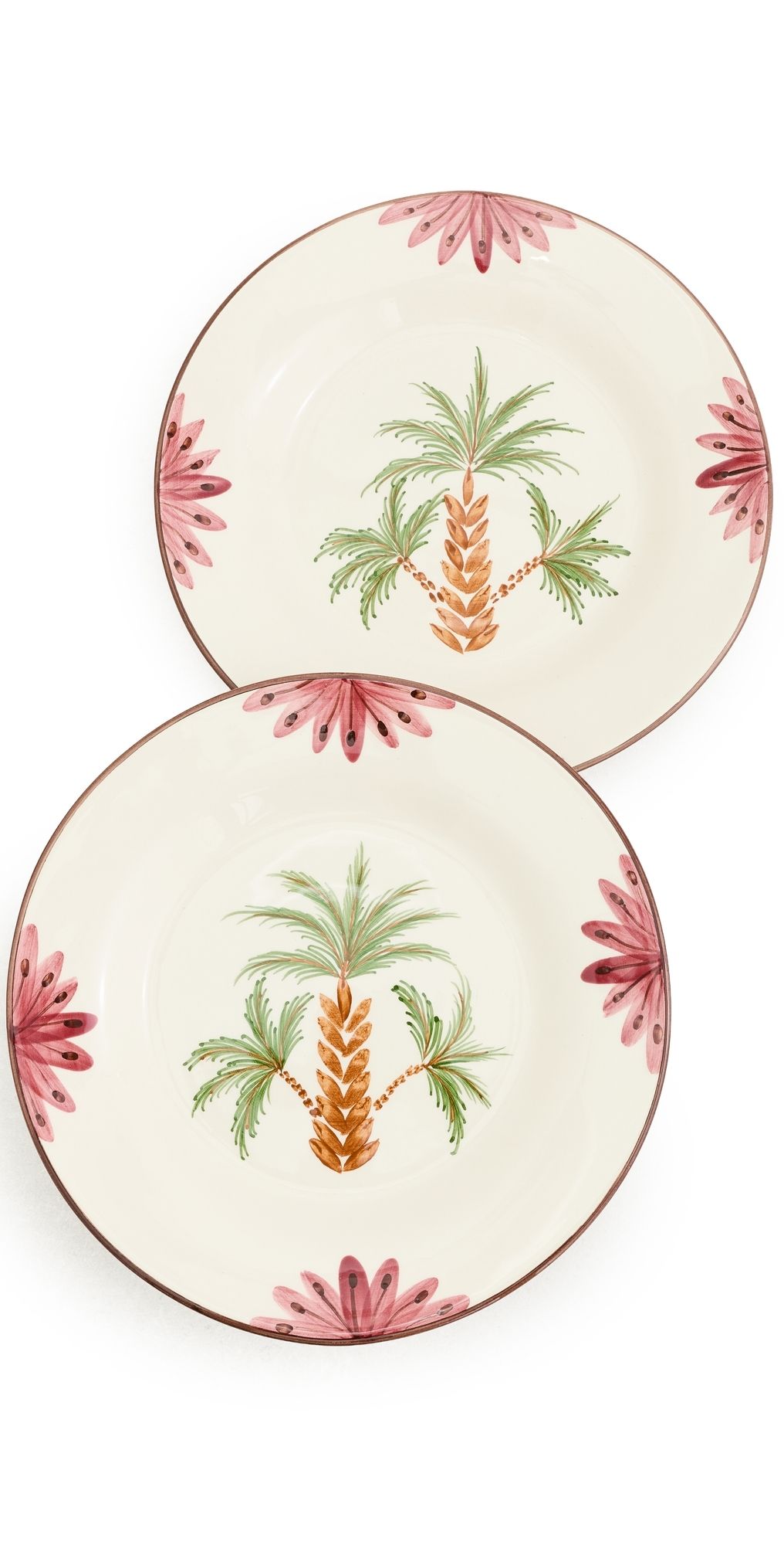 Les Ottomans Tree Hand Painted Salad/Dessert Plate Green/Brown/Pink One Size
