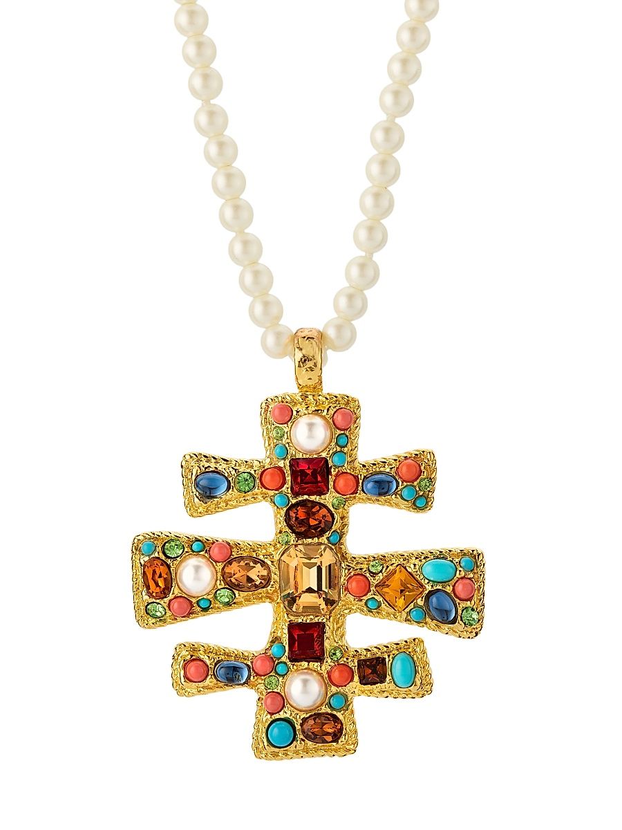 Women's 22K-Gold-Plated, Imitation Pearl & Glass Crystal Pendant Necklace - Gold