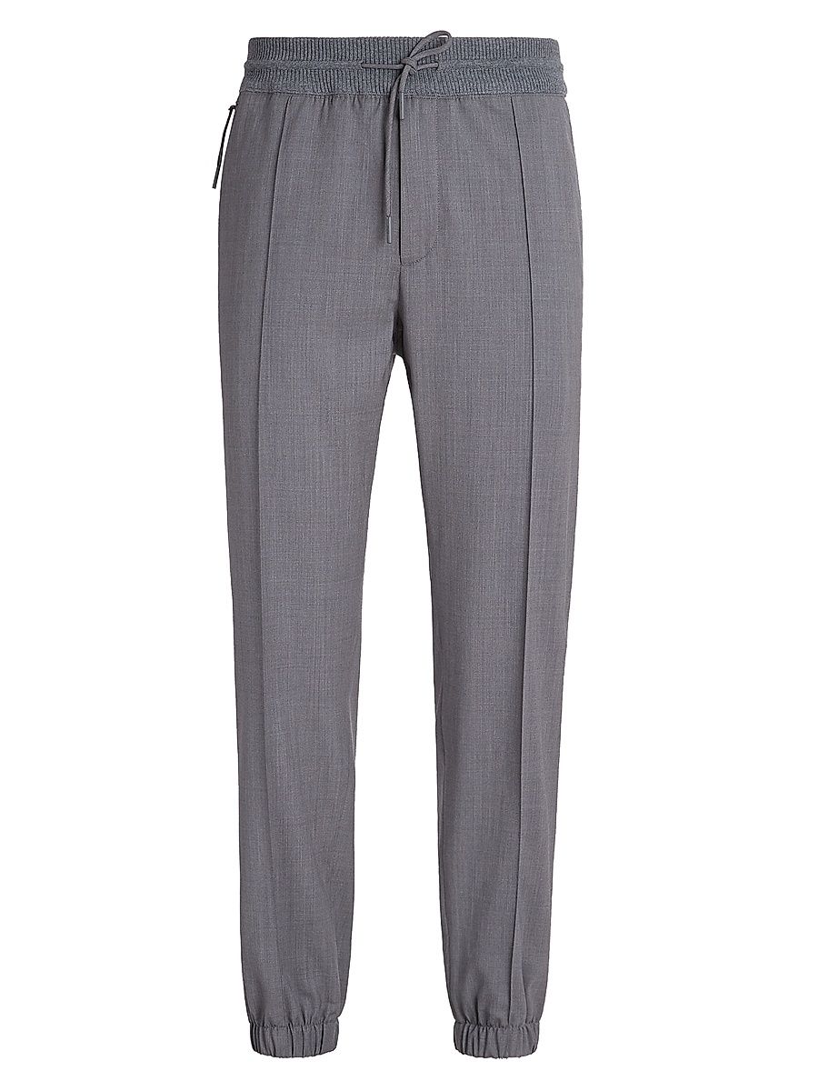 ZEGNA Men's High Performance Wool Joggers - Grey Melange - Size 42