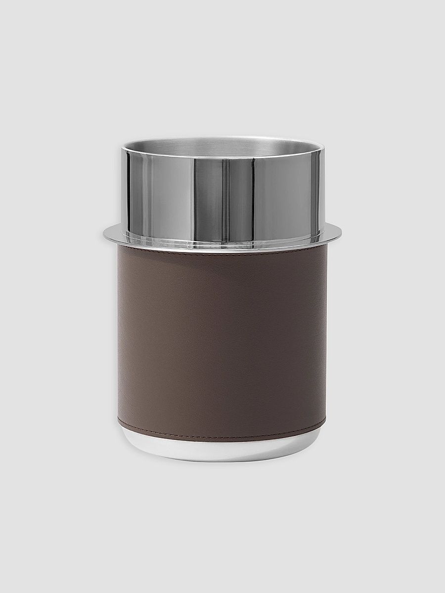 Silver Plated Steel and Leather Glacette - Cigar