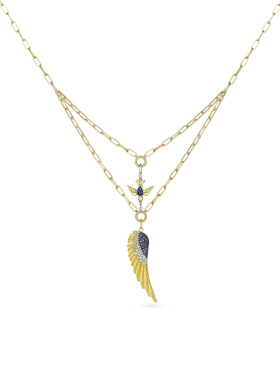 Women's Penka 18K Yellow Gold, Blue Sapphire & 0.33 TCW Diamond Pendant Necklace - Yellow Gold