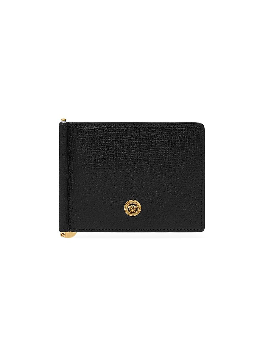 Men's Bifold Leather Money Clip - Black Versace Gold