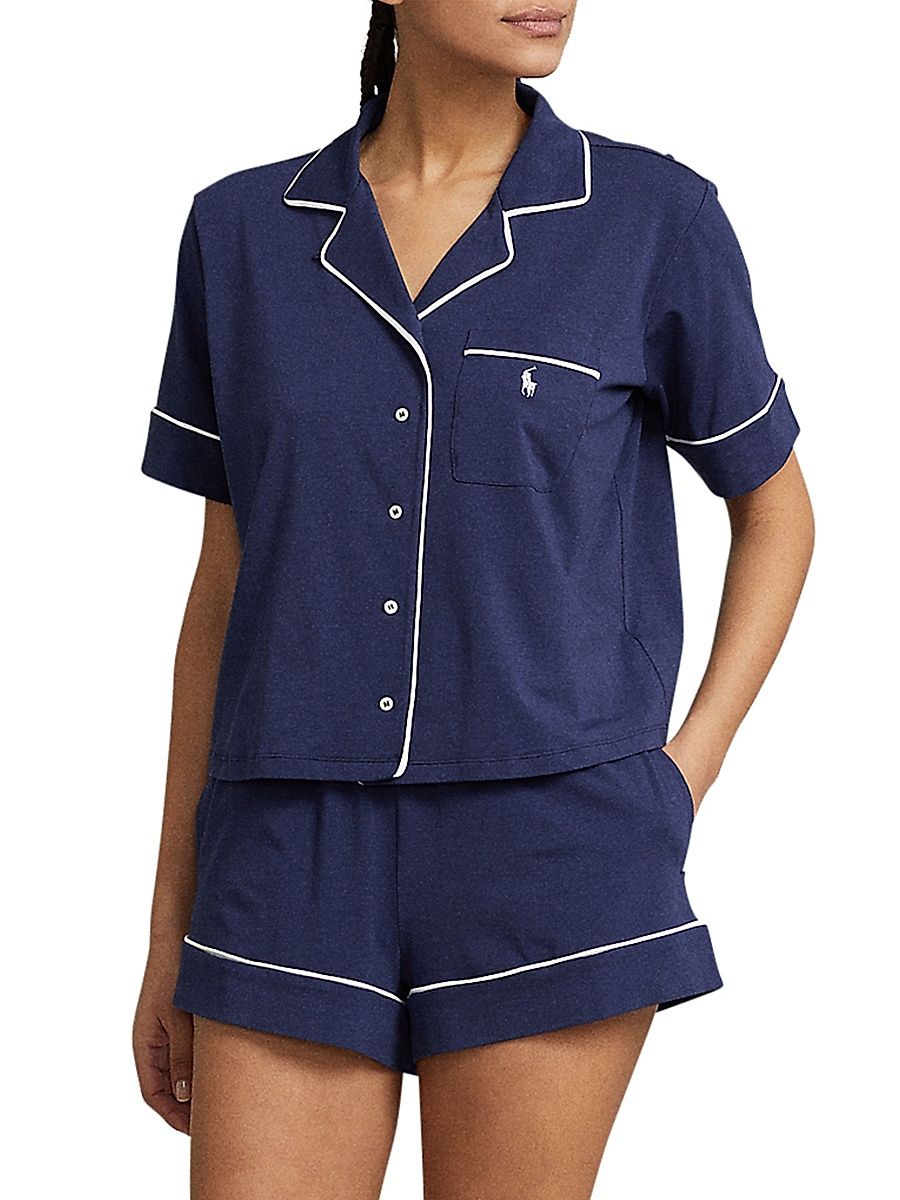 Women's Cotton Jersey Short Pajamas - Navy - Size XS