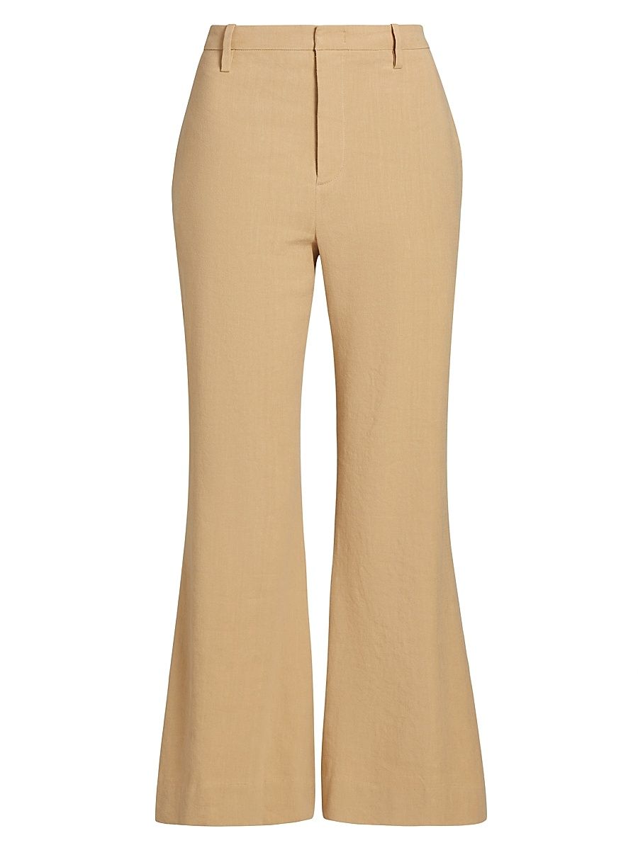 Women's Stretch Linen Mid-Rise Crop Flare Trousers - Pale Nut - Size 6