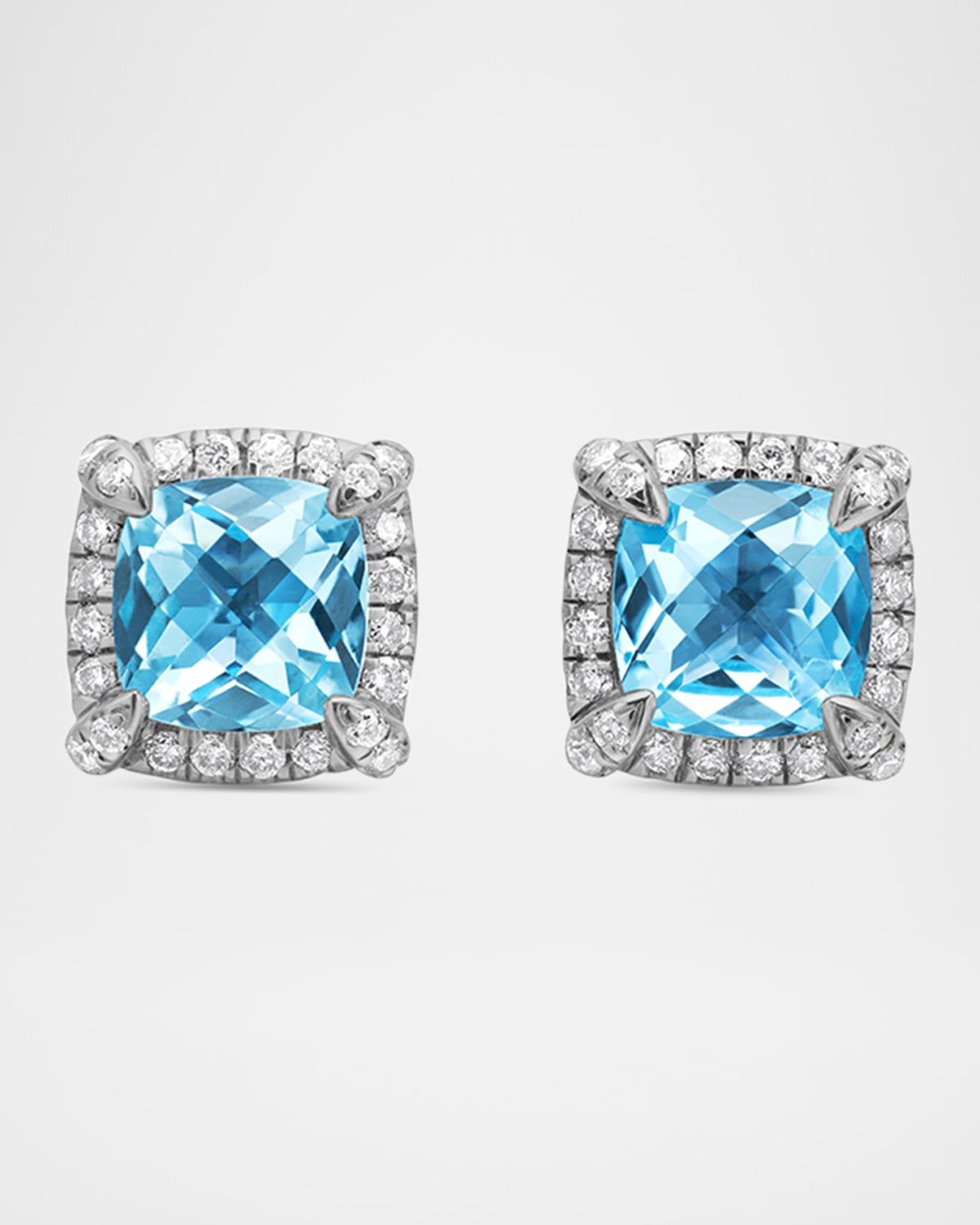 Chatelaine Pavé Bezel Stud Earrings with Gemstone and Diamonds in Silver, 5mm