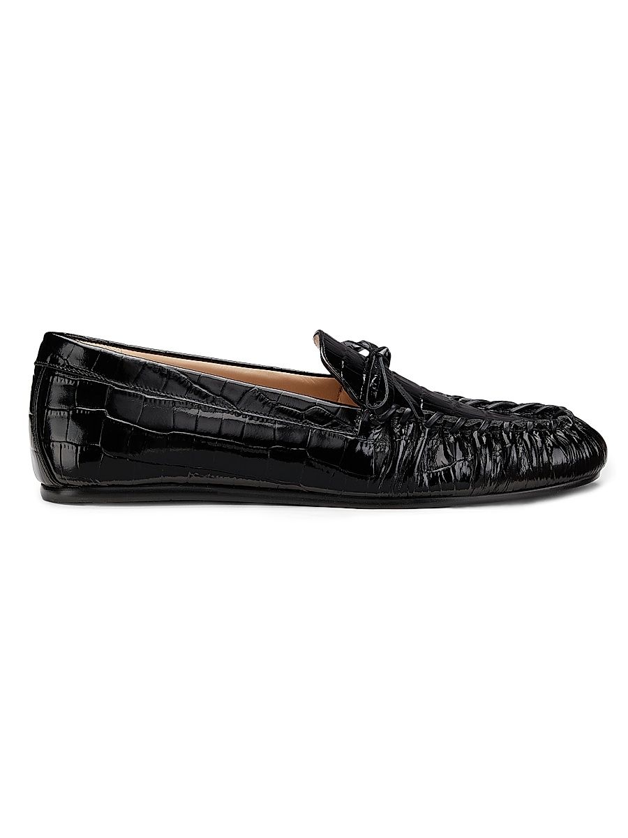 Women's Britt Croc-Embossed Leather Loafers - Black - Size 9.5