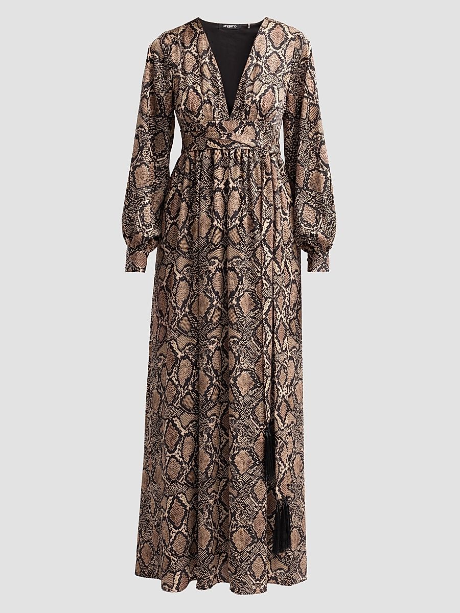 Women's Ava Snakeskin Print Maxi Dress - Natural Multi - Size XXL