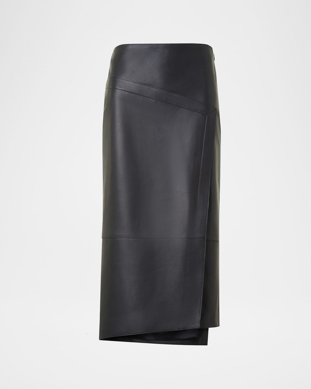 Asymmetric Trapezoid Nappa Leather Midi Skirt