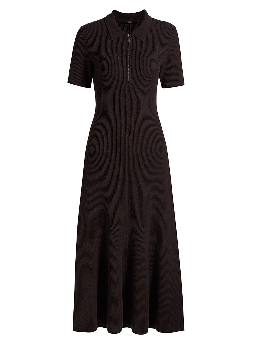 Women's Taylor Wool-Cashmere Polo Dress - Espresso - Size Medium