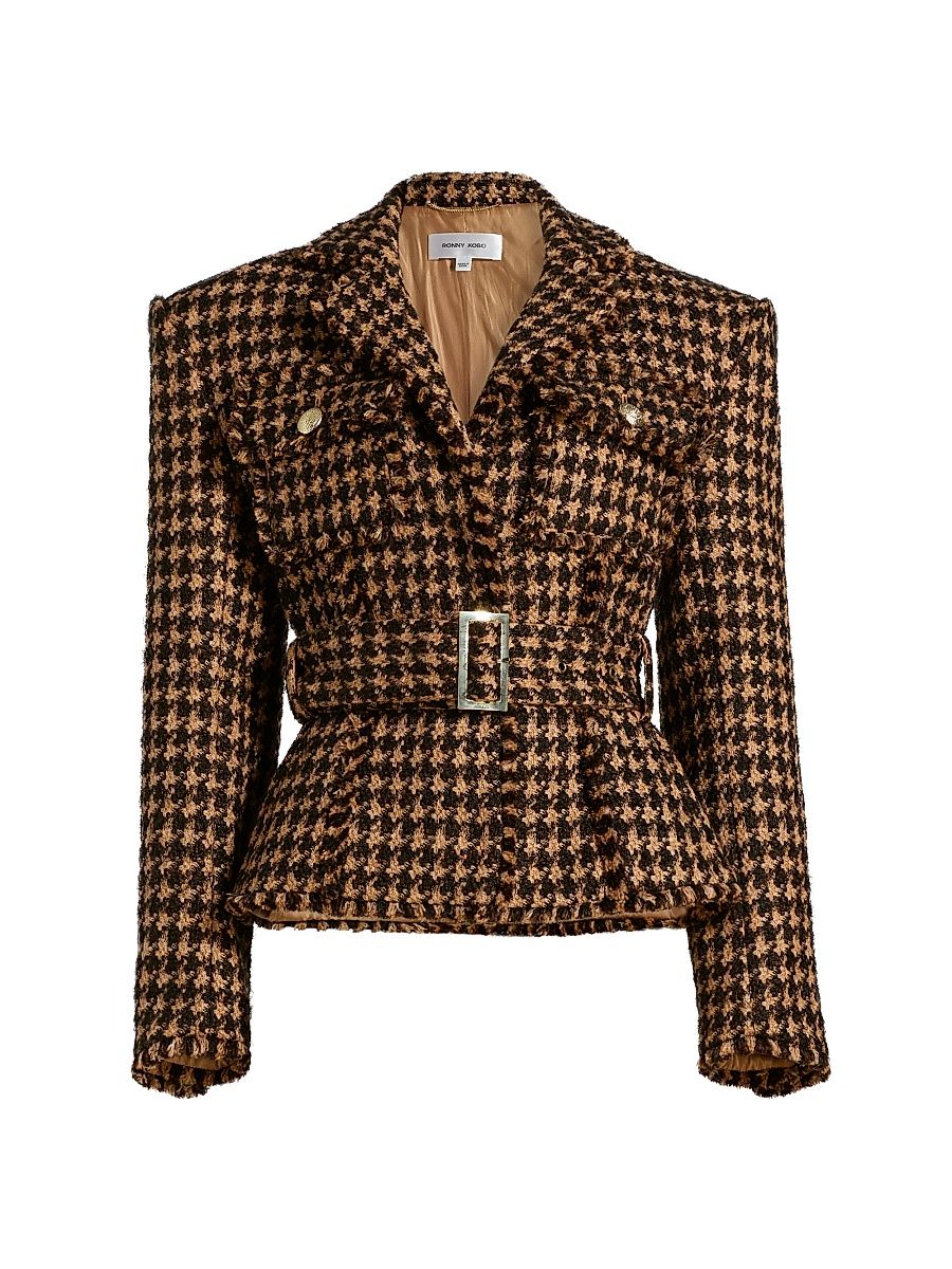 Women's Janice Houndstooth Tweed Jacket - Chocolate Camel - Size Small